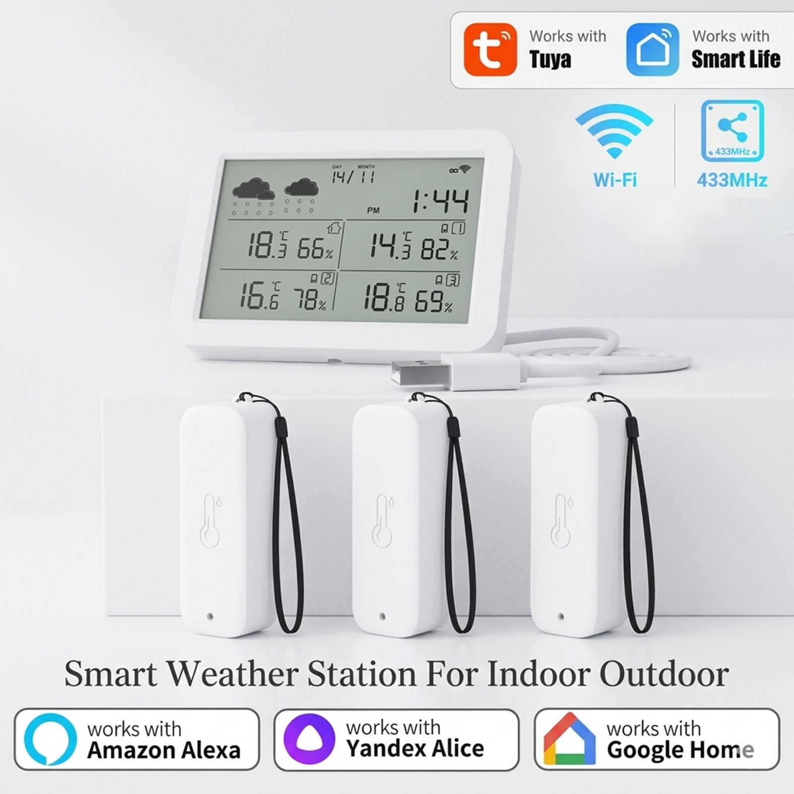 Weather Station Indoor - Stasiun Cuaca Tuya WiFi+RF433, Rumah Pintar